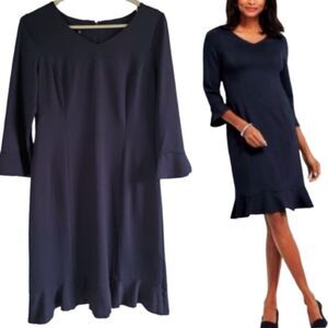 TALBOTS Refined Ponte Flounce Midi Fluted Sleeves
& Hem Dress